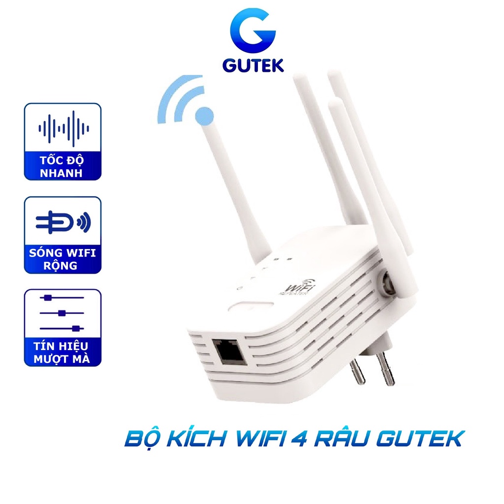 Kích sóng wifi 4 râu Gutek KS1 tốc độ 300mbps phát xuyên tường kết nối xa sóng mạnh