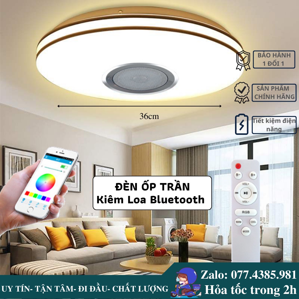 Đèn led ốp trần nhà kiêm loa nghe nhạc không dây điều khiển qua smartphone công suất 36w Đèn đa năng decor mọi khôndecor