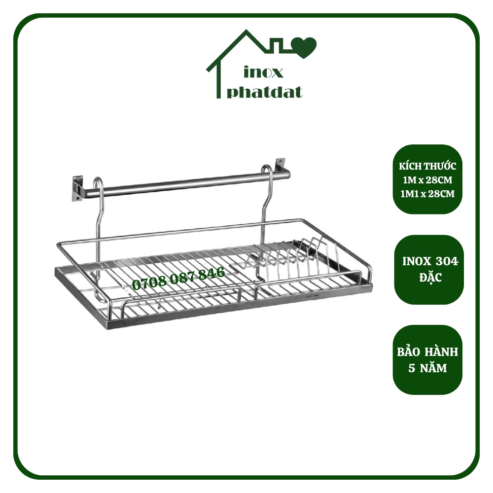 Kệ chén treo tường Inox 304 PHÁT ĐẠT (Dài 1m/1m1), rổ úp chén 1 tầng, giá để bát, kệ đựng bát dĩa (SP138)