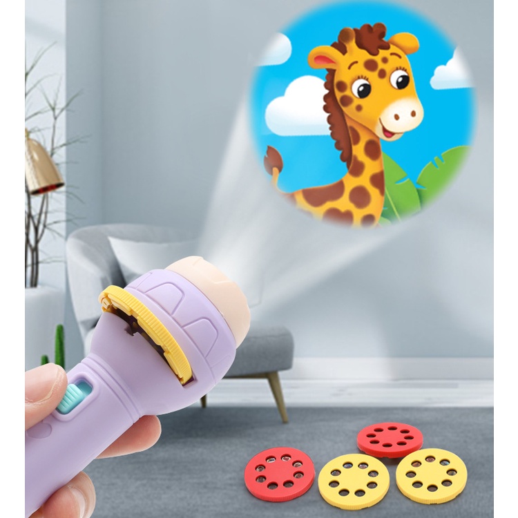 Đèn pin chiếu hình với 80 hình động vật xe cộ hoa quả cho bé