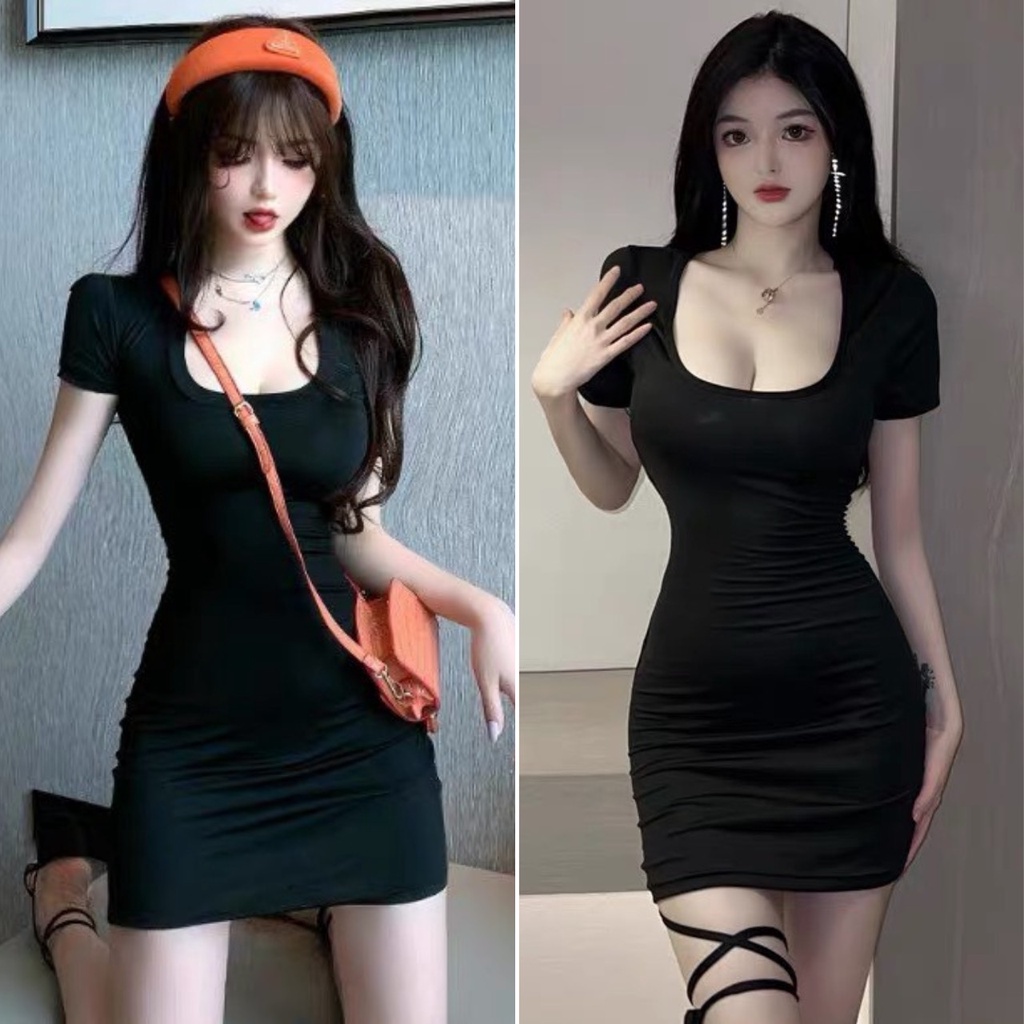 Đầm Body Ngắn Chất Thun Co Giãn Cổ U -D3- Hàng Có Sẵn Tại An An Store