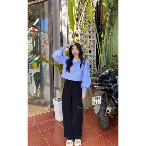 Set Quần suông voan + croptop sơ mi kẻ sọc