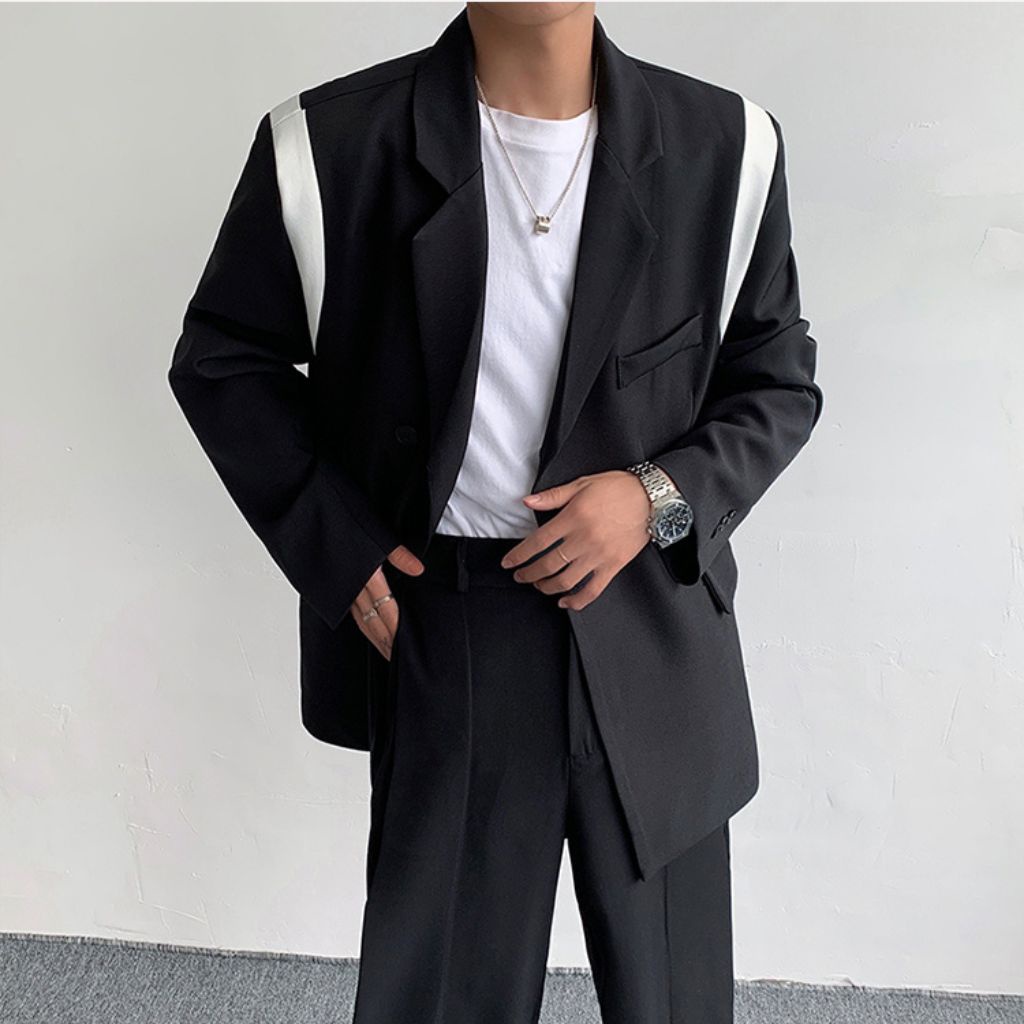 Áo Blazer Nam Dài Tay - Áo Khoác Nam Kiểu Blazer Phối Màu 2 Tay Vạt Tròn Phong Cách Hàn Quốc AD011