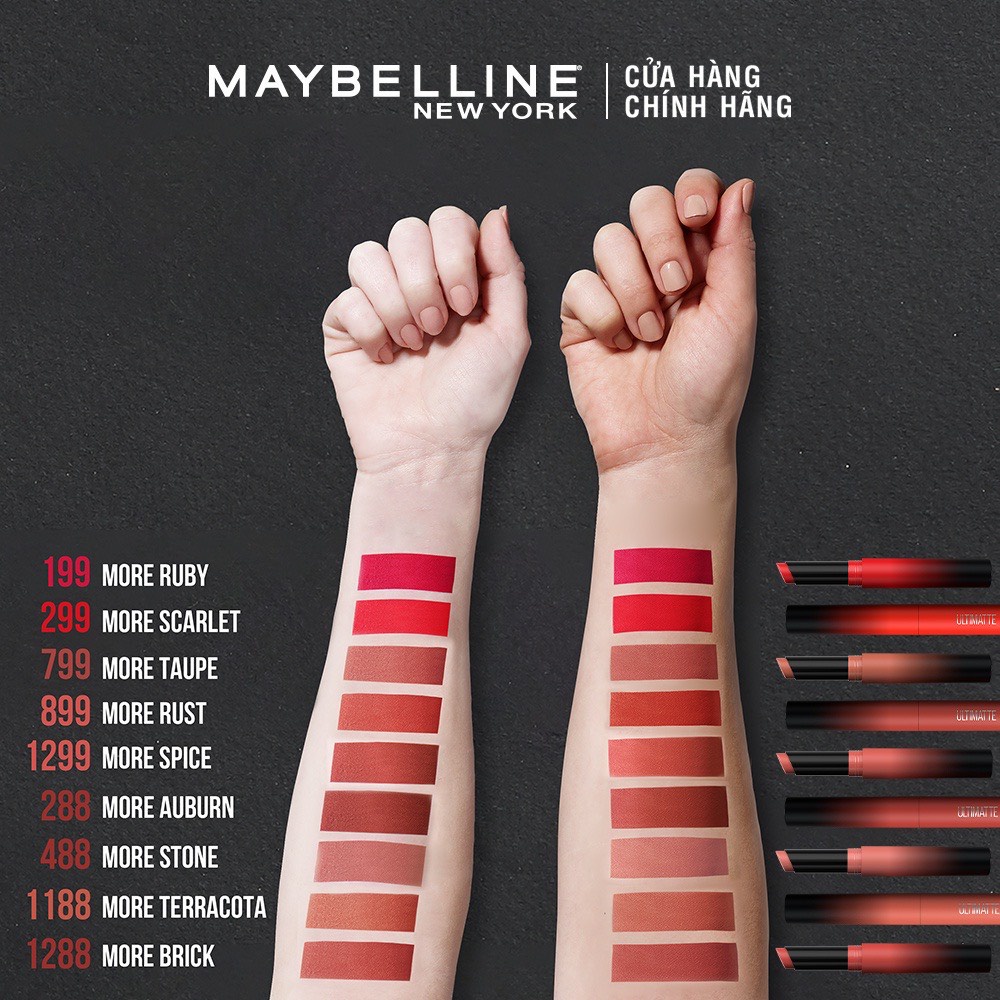 [MAYBELLINE NEW YORK] Son Lì Mịn Môi Siêu Nhẹ Cao Cấp Color Sensational Ultimatte 1.7g