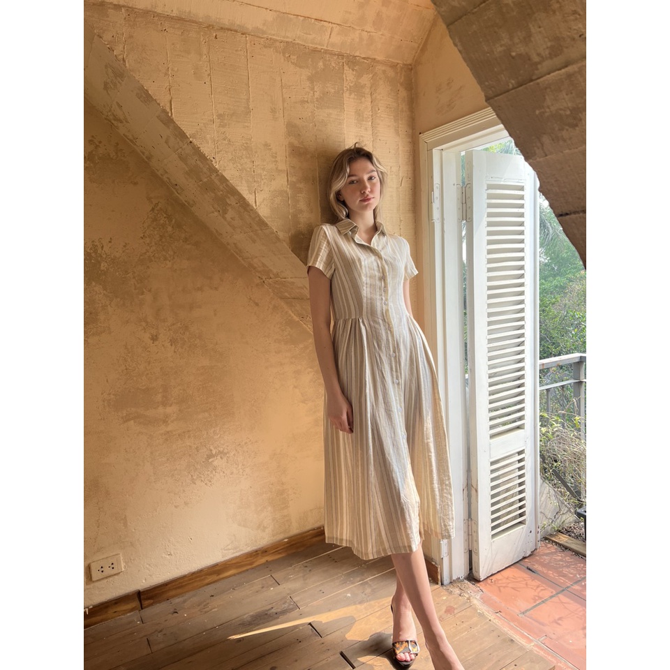 TIFFANY STUDIOS - Đầm Kẻ Sọc Dáng Dài Cổ Sơ Mi - JENIFER DRESS