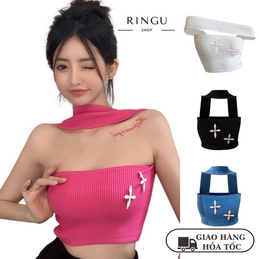 Áo ống cổ yếm áo croptop dáng ôm thời trang có 4 màu chât thun gân- Ringu shop