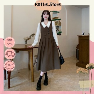 Đầm vây nữ sơ mi may liền gile cúc lệch siêu xinh phong cách lịch sự công sở