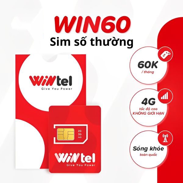 Sim Wintel Win60 (Reddi) không giới hạn data tốc độ cao - Sóng Vinaphone chỉ với 60k/tháng.