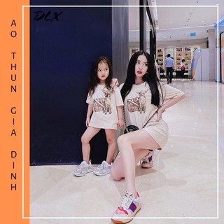 Áo Thun Mẹ Và Bé Gái In Giỏ Xách Con Cún Màu Trắng DLX