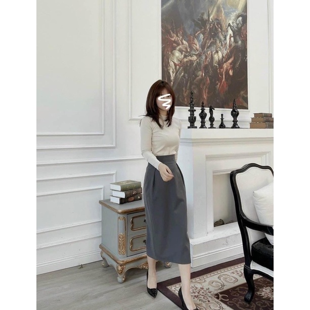 Chân Váy Bút Chì Bom Hàn Quốc Xẻ Sau Dài 70cm Có Túi Chéo 2 Bên