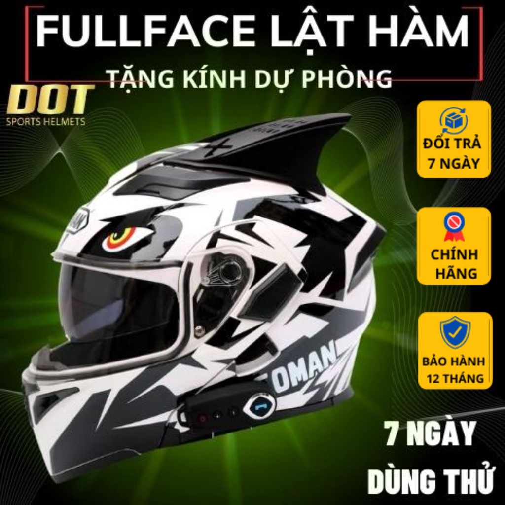 Mũ bảo hiểm lật hàm full face GXT 2 Size xốp cực dày 2 kính khóa kim loại