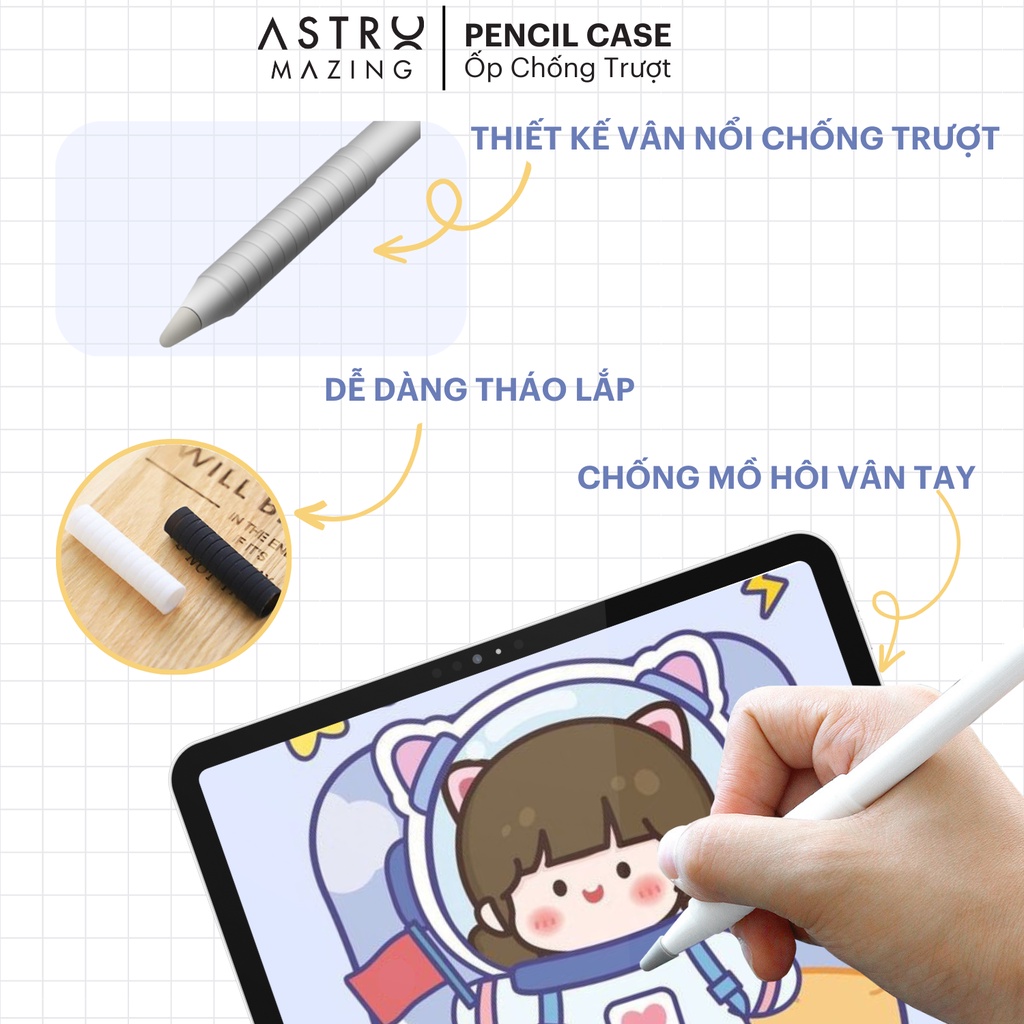 Ốp silicone chống trượt AstroMazing dành cho Apple Pencil 1 & 2 và bút Stylus Pencil Pro