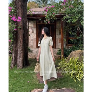 Váy maxi thô gân xoè cổ bẻ tay bồng kèm lót basic