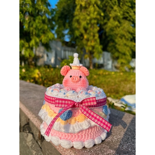 Bánh gato bằng len có thể mở nắp đựng mĩ phẩm, bánh kẹo