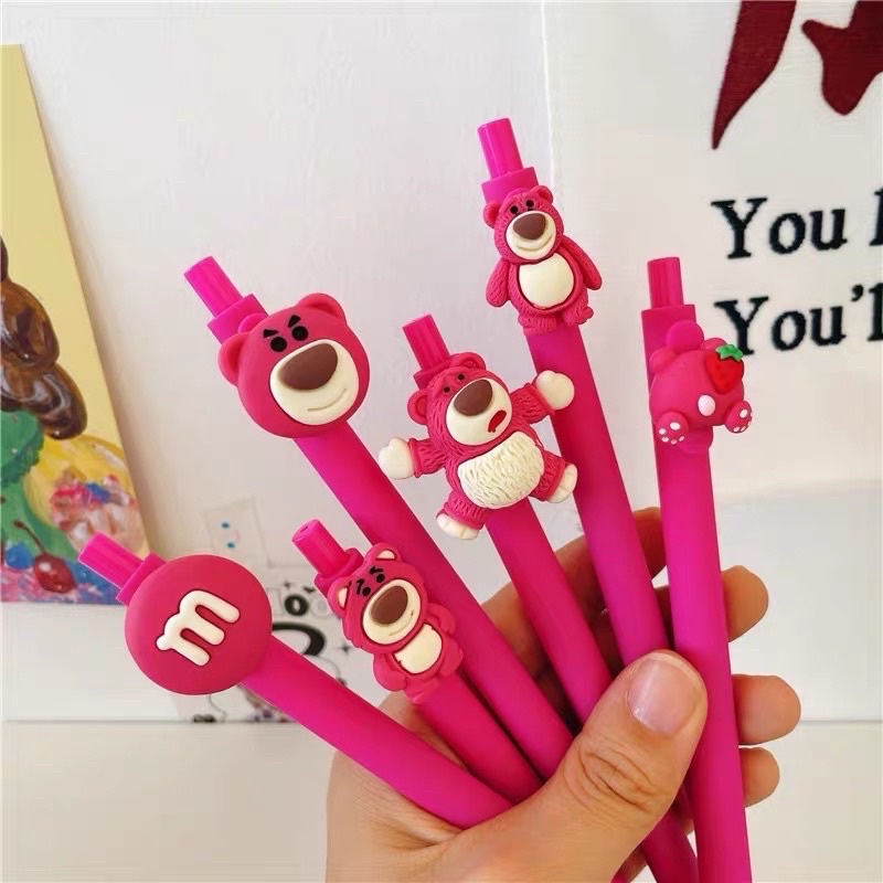 Set 7 chiếc bút gấu dâu tây lotso cute kèm sticker gấu dễ thương tập viết
