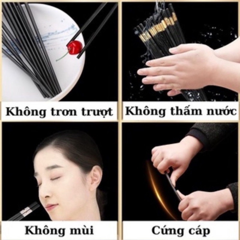 Hộp 10 Đôi Đũa Khảm Vàng KOREA DESIGN 27CM.