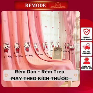Rèm cửa trẻ em hình Hello Kitty màu hồng, màu xanh, rèm voan thêu kitty, rèm dán tường, dán cửa. Nhận MAY THEO YÊU CẦU
