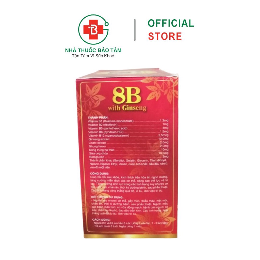 Vitamin 8B with Ginseng bổ sung vitamin giúp bồi bổ cơ thể, tăng cường sức khỏe - Hộp 100 Viên