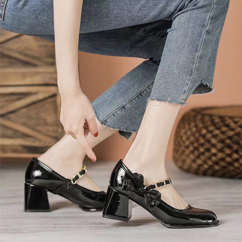 Giày nữ lolita giày cao gót của mary jane giày da đế dày