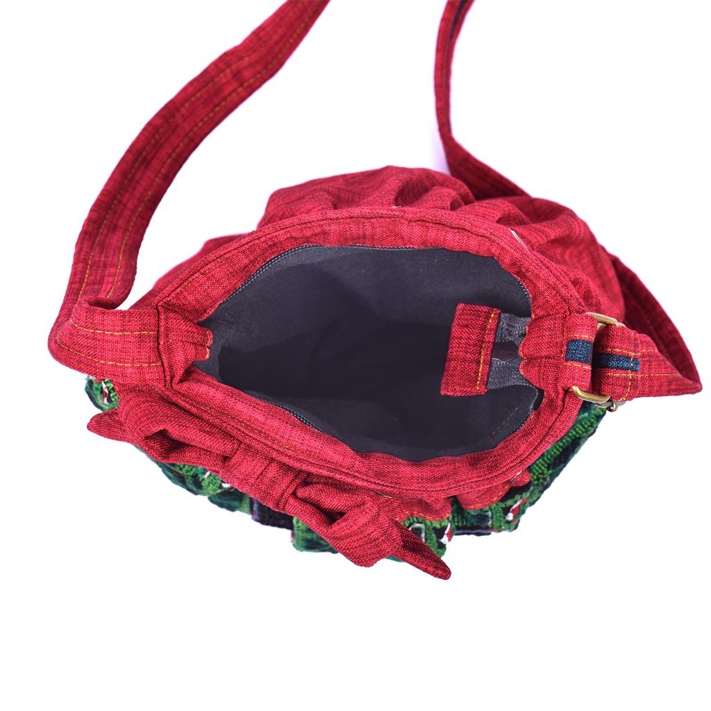 Túi Đeo Chéo Thời Trang Nữ Vải Gai Can Yếm Thổ Cẩm Cổ Thêu Tay Miệng Dây Rút Thắt Nơ DOCUTCT101 Trúc Lâm Handmade