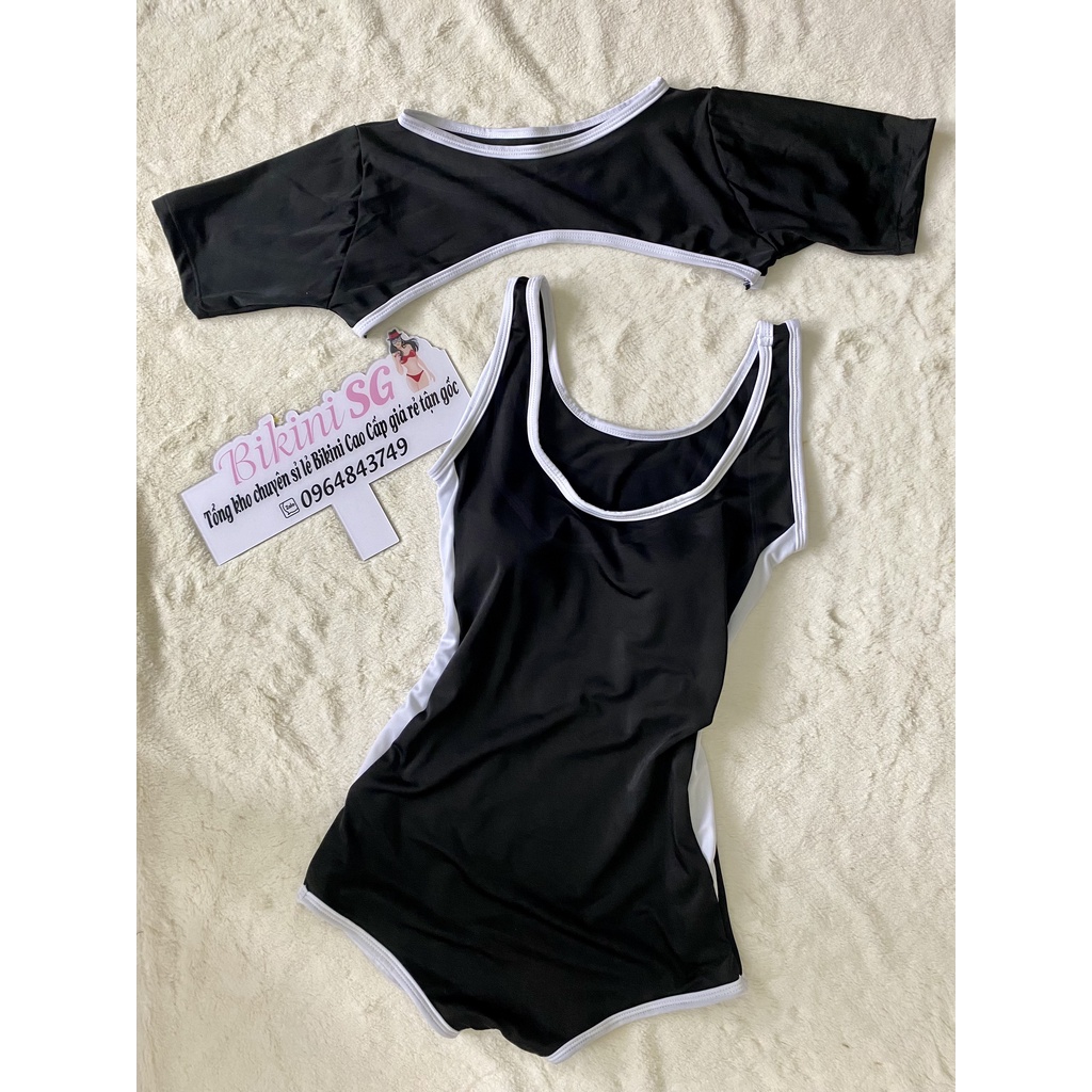 Bodysuit, bikini liền thân sét đồ bơi 3 lỗ phối áo ống màu đen tạo kiểu đi bơi đi biển phong cách Hàn Quốc Bikini SG | BigBuy360 - bigbuy360.vn