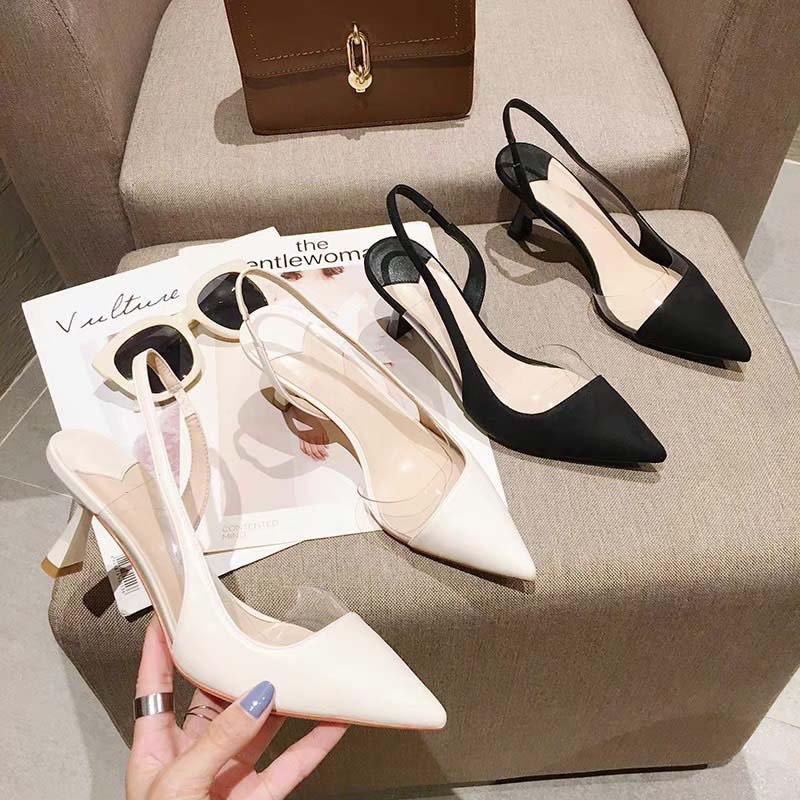 Giày bít mũi Slingback phối mika gót nhọn 6phân sang trọng Đủ size 35-40