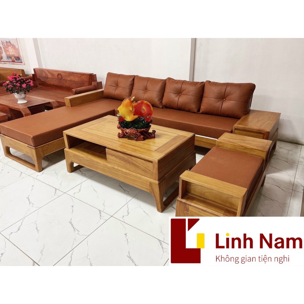 Sofagiaxuong Bộ Bàn Ghế Sofa Gỗ Phòng Khách Đẹp, Sofa Gỗ Góc L Hương Xám Sang Trọng