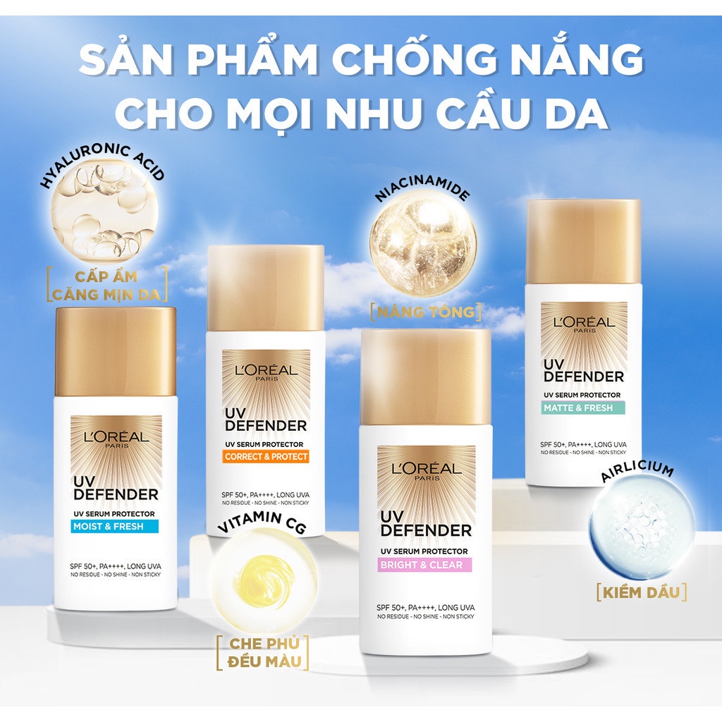 [L'OREAL PARIS] Kem Chống Nắng Giúp Kiểm Soát Dầu Và Thoáng Mịn Làn Da UV Defender SPF 50+/PA++++ Matte & Fresh 50/15ml