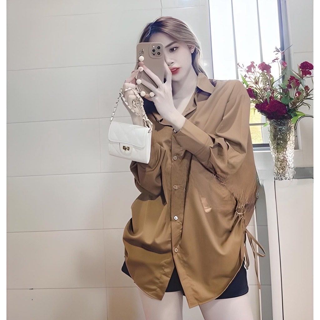 Áo sơ mi rút dây eo tay dài form rộng kiểu dấu quần, Áo sơmi nữ phông rộng đủ màu siêu xinh có hình thật