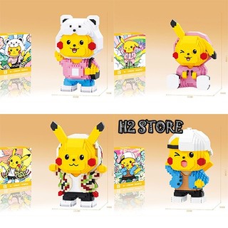 Lego lắp ráp Pikachu đội mũ cosplay thời trang thời thượng - Lắp ghép xếp hình đồ chơi Pikachu Chalizard - Cao 14~17cm