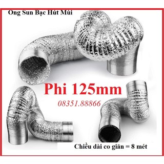 Ống sun bạc hút mùi co giãn phi 125 mm dài 8 mét