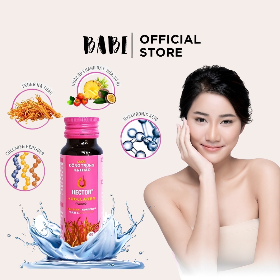 Nước Uống Đẹp Da Collagen Hector trắng da đông trùng hạ thảo sâm (Hộp 10 chai)