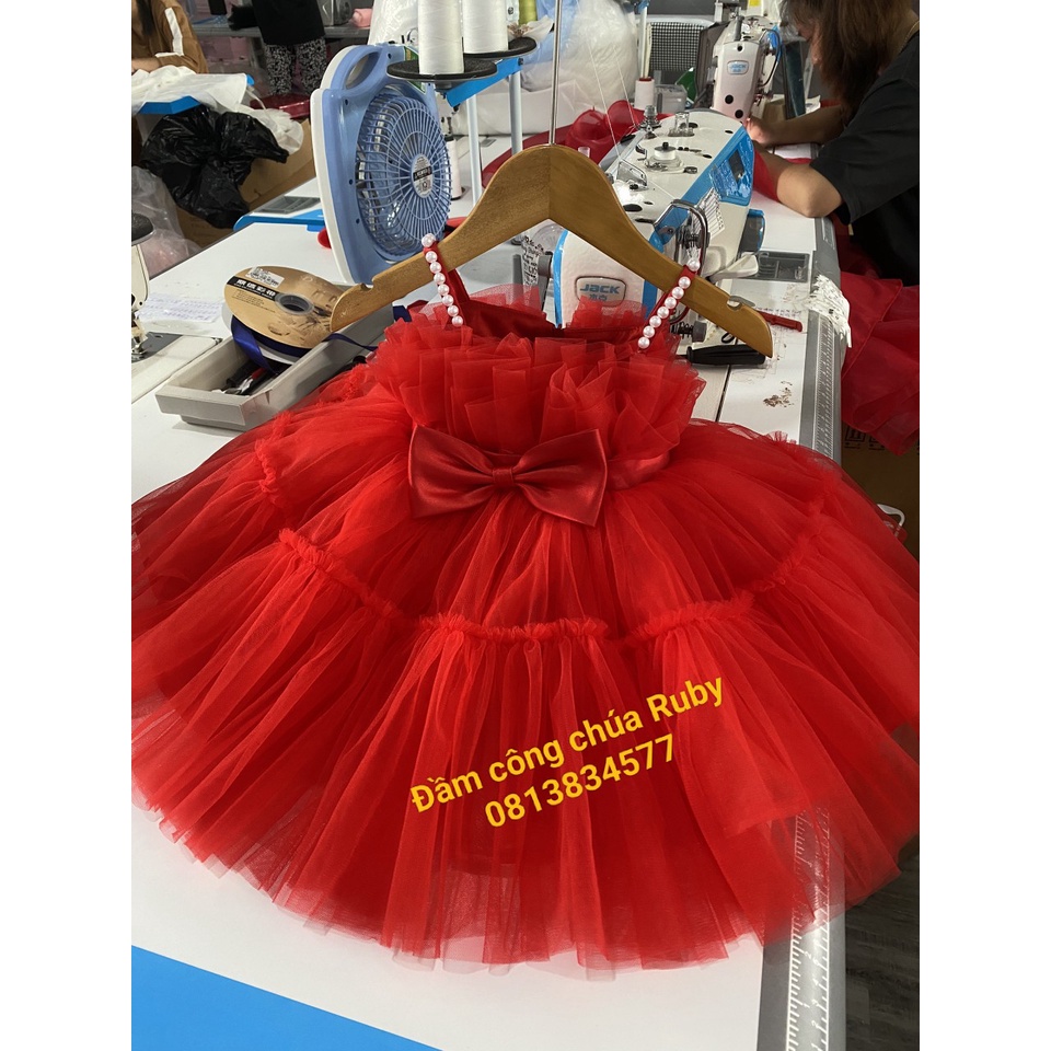 Đầm công chúa 2 dây xếp ngực