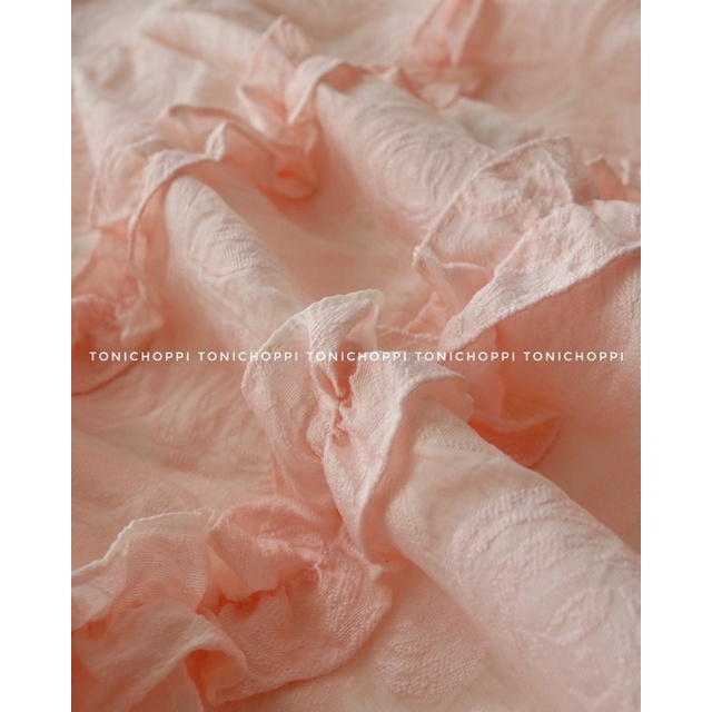 Đầm tơ nhún bèo Hồng pastel - Toni Choppi