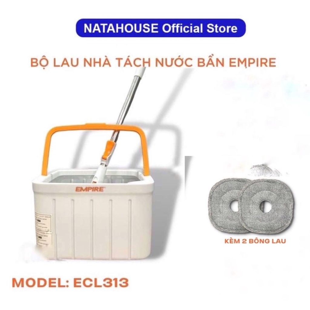 Cây Lau Nhà Empire ECL313, Bộ Lau Nhà 360 Độ Tự Vắt Thông Minh dạng vuông NATAHOUSE