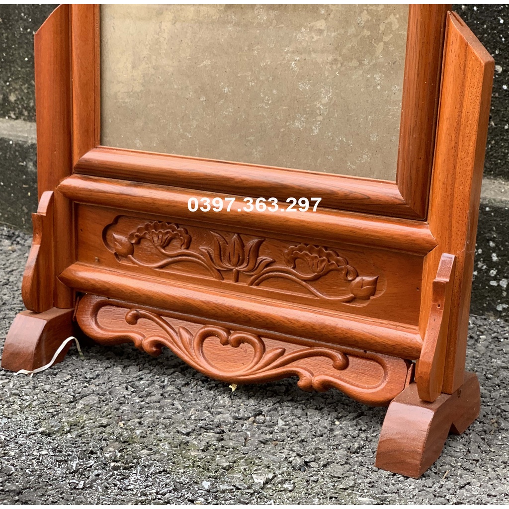 Khung hình ảnh bàn thờ trạm hoa lá tây đơn gỗ hương