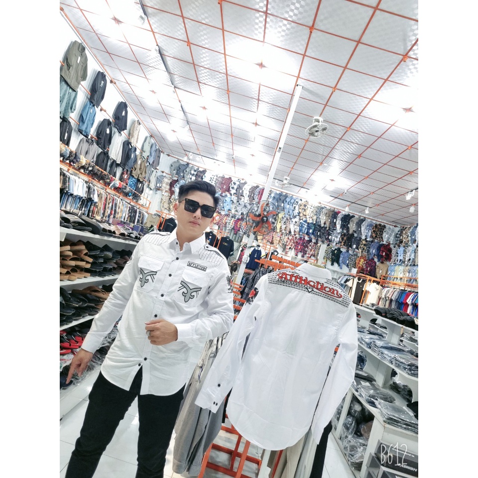 Áo somi tay dài kaki trắng