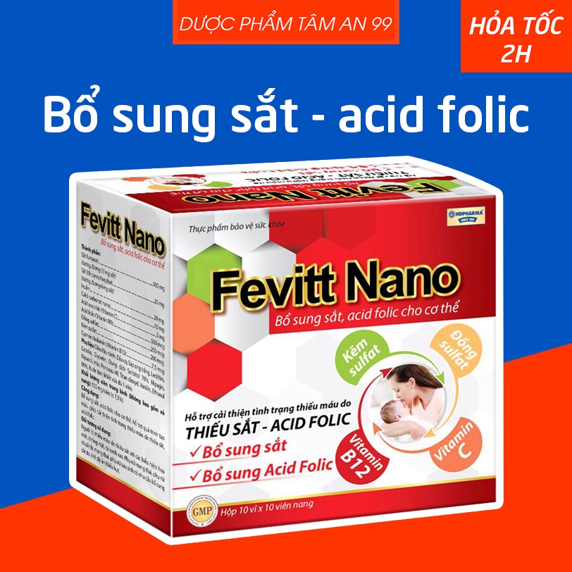 Viên uống bổ máu Fevitt Nano giúp bổ sung sắt, acid folic cho cơ thể - Hộp 100 viên