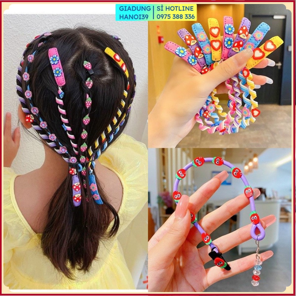 Dây Buộc / Cặp tóc trang trí phối dây xoăn quấn tóc theo lọn, kẹp tóc phối dây hoa/con hình con vật cho bé gái #CẶPTÓC
