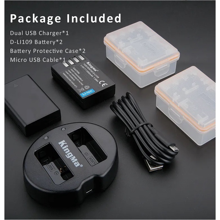 Pentax D-Li109 BC109 | Pin và sạc máy ảnh Pentax KR KS1 KS2 K2 K30 K50 K70 K500 hãng Kingma Pentax DLi109 Li109