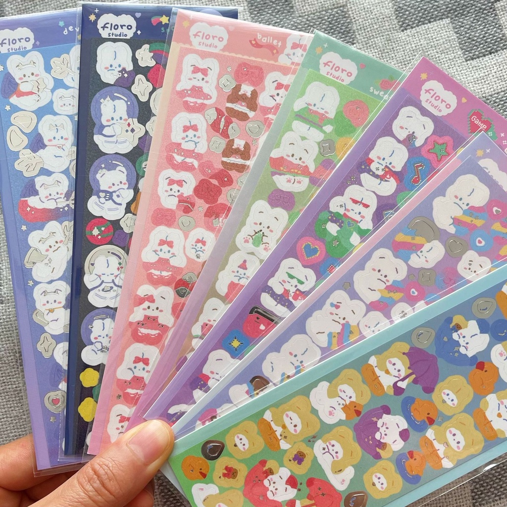 Zanmo hình dán sticker thỏ gấu hàn quốc kim tuyến laser dễ thương