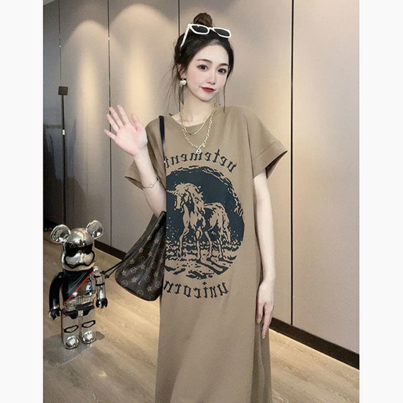váy xuông dáng dài đầm xuông dài Đầm Thun Dài Qua Gối Tay Ngắn Dáng Rộng Xẻ Tà Thời Trang Mùa Hè Kiểu Mới Dành Cho Bạn Nữ [0312]