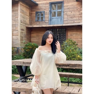 Váy trễ vai nơ ngực bồng bềnh