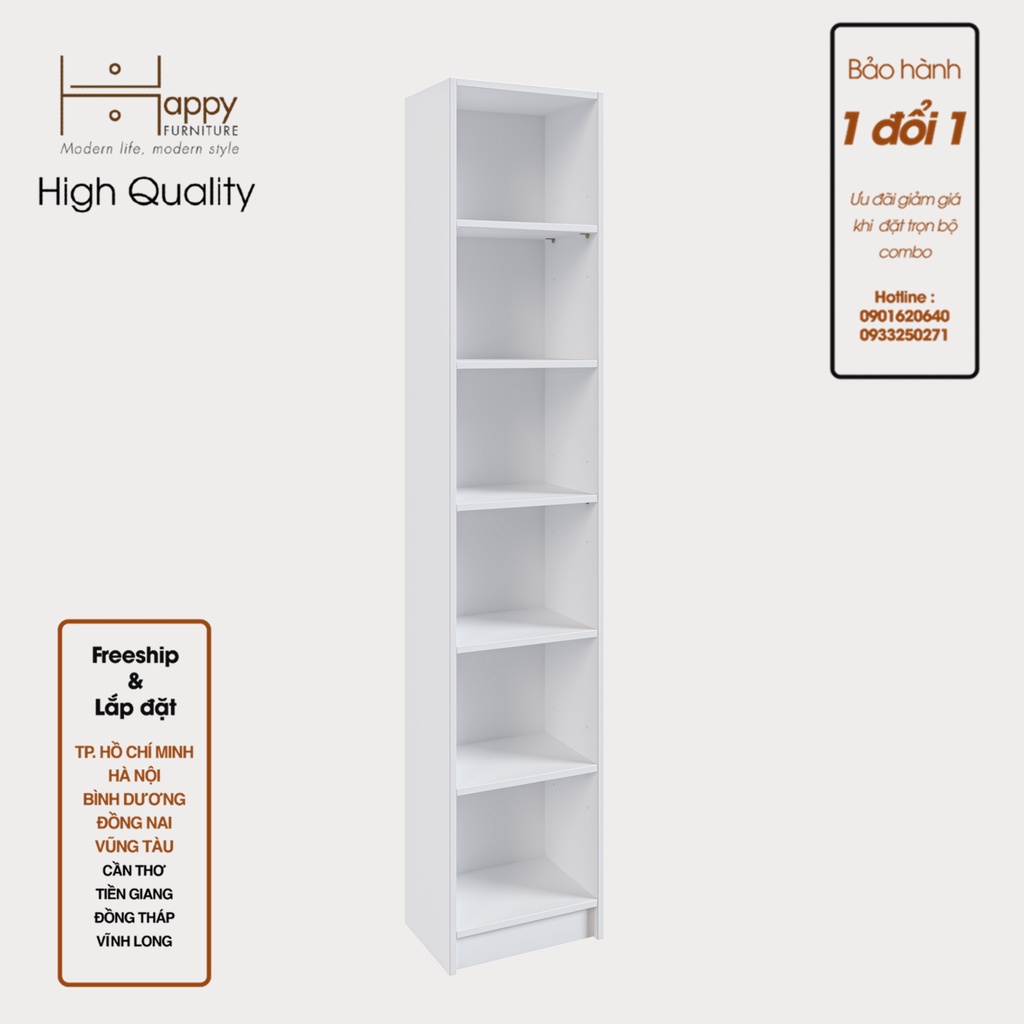 HAPPY FURNITURE , kệ sách 6 tầng size nhỏ - CATY , KSA_009 , 40cm x 28cm x 202cm