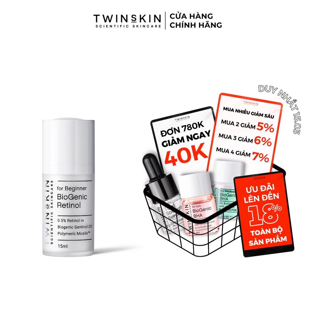 Biogenic Retinol Twins Skin 0.5% For Beginner – Kem Dưỡng Da, Ngừa Lão Hóa, Giảm Mụn Travel Size 15ml