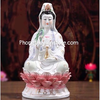 Tượng Quan Âm Sứ tòa sen hồng