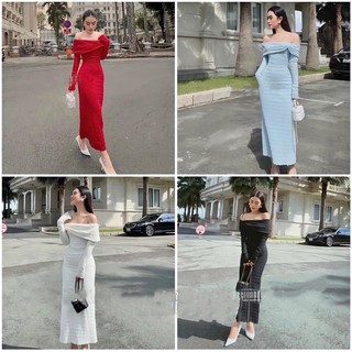 Đầm midi 2 lớp bẹt vai đỏ siêu sang nịnh dáng CHẤT CHUẨN HÌNH