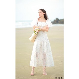 Đầm Hoa  2S Nhún  Ngực Tay Phồng