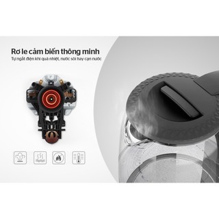 Ấm siêu tốc Sunhouse SHD1215B, Dung tích 1.8 lít, Công suất 1800W, Thân bình bằng thủy tinh trong suốt, Tự động ngắt