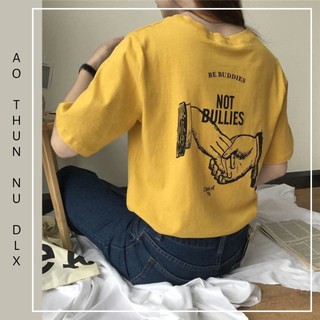 Áo Thun Nữ Tay Lỡ Unisex Màu Vàng In Chữ NOT BULLIES DLX